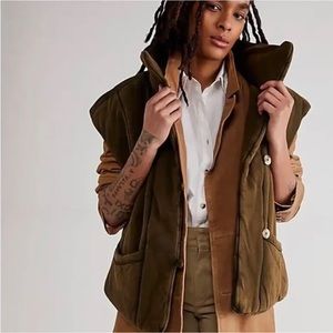 Free People Cotton Puffer Vest in Dark Mineral Wash Army Green
